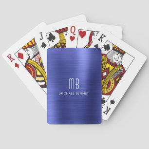 Eleganter blauer gebürsteter metallischer Monogram Spielkarten