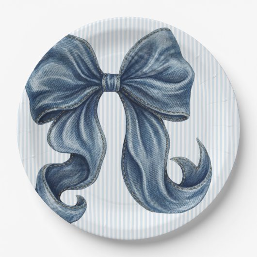 Eleganter blauer gestreifter Bogen  Pappteller (Vorderseite)