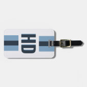Eleganter blauer gestreifter Schatten-Monogramm-St Gepäckanhänger (Vorderseite horizontal)