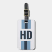 Eleganter blauer gestreifter Schatten-Monogramm-St Gepäckanhänger (Vorderseite vertikal)