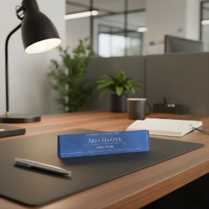 Eleganter blauer Glas-Finanzberater-Schreibtischsc Namensplakette