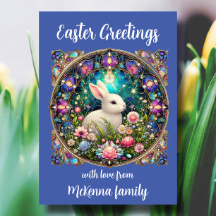 Eleganter blauer Glasmalerei-Osterhase Christlich Feiertagskarte