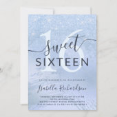 Eleganter blauer Glitzer 16 . Geburtstag Geburtsta Einladung (Vorderseite)