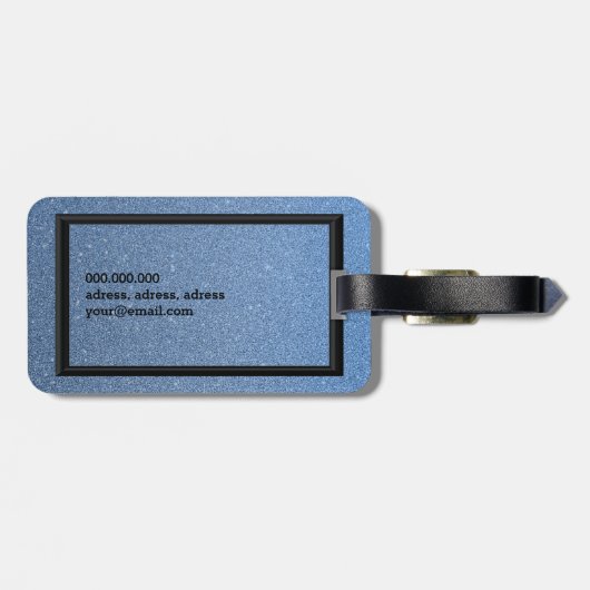 Eleganter blauer Glitzer Gepäckanhänger (Rückseite horizontal)