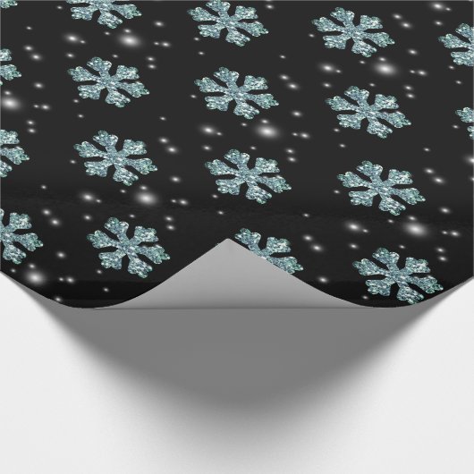 Eleganter Blauer Glitzer Snowflake Geschenkpapier (Ecke)