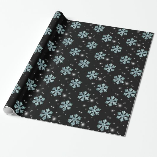 Eleganter Blauer Glitzer Snowflake Geschenkpapier (Ungerollt)