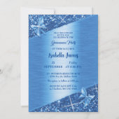 Eleganter blauer Glitzer strahlt schick Schmetterl Einladung (Rückseite)