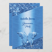 Eleganter blauer Glitzer strahlt schick Schmetterl Einladung (Vorne/Hinten)