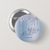 Eleganter blauer Glitzer Tropfen Mutter der Braut Button (Vorne & Hinten)