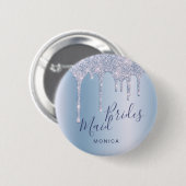 Eleganter blauer Glitzer Tropfen überhängend Button (Vorne & Hinten)