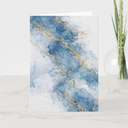 Eleganter blauer Gold-Glitter-Abstrakt-Flow Karte (Vorderseite)