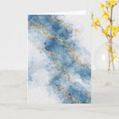 Eleganter blauer Gold-Glitter-Abstrakt-Flow Karte (Gelbe Blume)