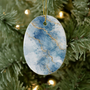 Eleganter blauer Gold-Glitter-Abstrakt-Flow        Keramik Ornament