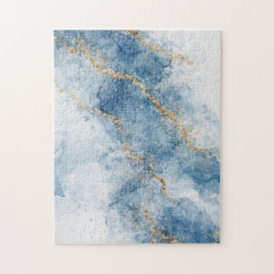 Eleganter blauer Gold-Glitter-Abstrakt-Flow Puzzle