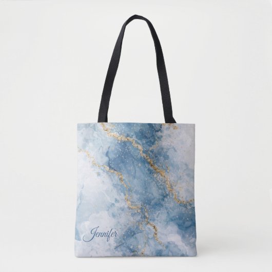 Eleganter blauer Gold-Glitter-Abstrakt-Flow        Tasche (Vorderseite)