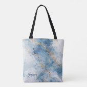 Eleganter blauer Gold-Glitter-Abstrakt-Flow        Tasche (Rückseite)