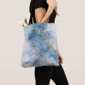 Eleganter blauer Gold-Glitter-Abstrakt-Flow        Tasche (Von Nahem)