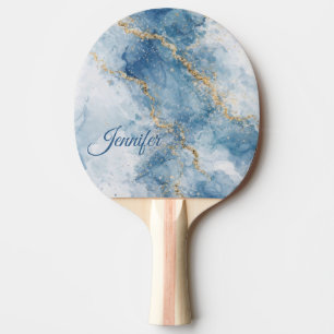 Eleganter blauer Gold-Glitter-Abstrakt-Flow Tischtennis Schläger