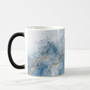 Eleganter blauer Gold-Glitter-Abstrakt-Flow Verwandlungstasse