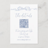 Eleganter, blauer Hand gezeichneter Bow QR-Code De Begleitkarte (Vorderseite)