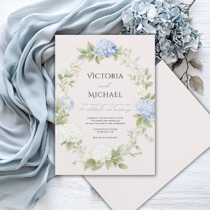 Eleganter blauer Hortensien-Kranz Hochzeit Einladung