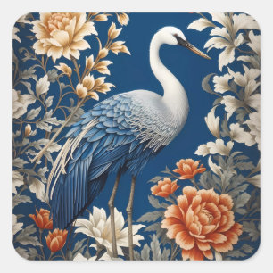 Eleganter blauer Kranich, inspiriert von William M Quadratischer Aufkleber
