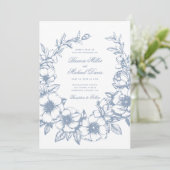 Eleganter, blauer Kranz in Blütenhochzeit Einladung (Stehend Vorderseite)