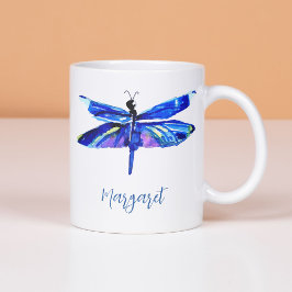 Eleganter Blauer Libelle Handgemalte Wasserfarbe Kaffeetasse