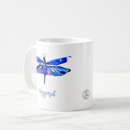 Eleganter Blauer Libelle Handgemalte Wasserfarbe Kaffeetasse (Vorderseite Links)