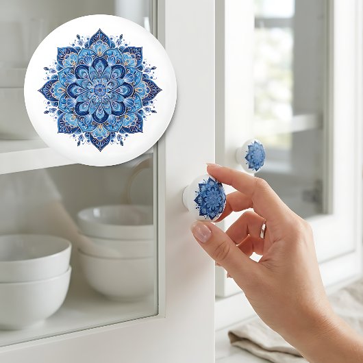 Eleganter blauer Mandala Keramikknauf