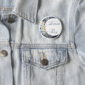 Eleganter, blauer Mannschaftsjunge Babydusche Button (Beispiel)