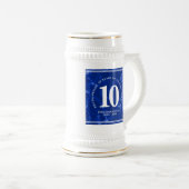 Eleganter blauer Marmor 10 Jahre Arbeit Jubiläum Bierglas (VorderseiteRechts)