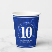 Eleganter blauer Marmor 10 Jahre Arbeit Jubiläum Pappbecher (Rückseite)