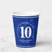 Eleganter blauer Marmor 10 Jahre Arbeit Jubiläum Pappbecher (Vorderseite)