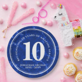 Eleganter blauer Marmor 10 Jahre Arbeit Jubiläum Pappteller (Party)