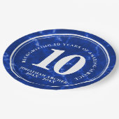 Eleganter blauer Marmor 10 Jahre Arbeit Jubiläum Pappteller (Schrägansicht)