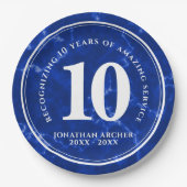 Eleganter blauer Marmor 10 Jahre Arbeit Jubiläum Pappteller (Vorderseite)