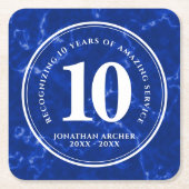 Eleganter blauer Marmor 10 Jahre Arbeit Jubiläum Rechteckiger Pappuntersetzer (Vorderseite)
