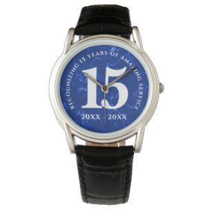 Eleganter blauer Marmor 15 Jahre Arbeit Jahrestag Armbanduhr