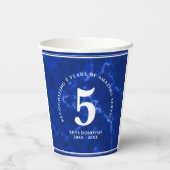 Eleganter blauer Marmor 5 Jahre Arbeit Jubiläum Pappbecher (Rückseite)