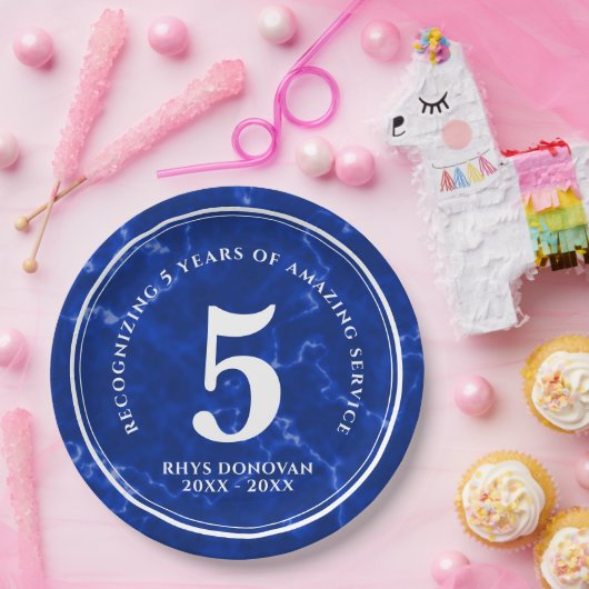 Eleganter blauer Marmor 5 Jahre Arbeit Jubiläum Pappteller (Party)