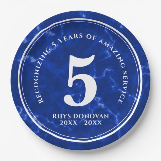 Eleganter blauer Marmor 5 Jahre Arbeit Jubiläum Pappteller (Vorderseite)