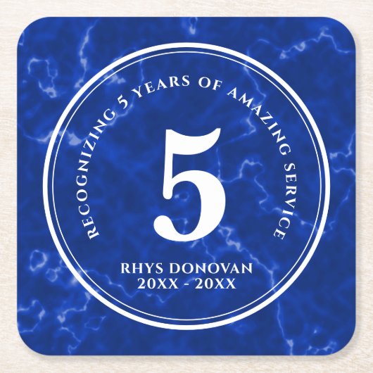Eleganter blauer Marmor 5 Jahre Arbeit Jubiläum Rechteckiger Pappuntersetzer (Vorderseite)