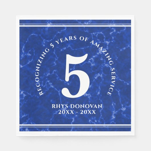 Eleganter blauer Marmor 5 Jahre Arbeit Jubiläum Serviette (Vorderseite)