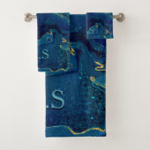 Eleganter blauer Marmor Imitat Gold Glitzer Badhandtuch Set (Insitu)
