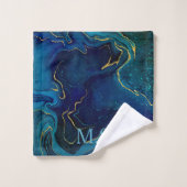 Eleganter blauer Marmor Imitat Gold Glitzer Badhandtuch Set (Waschlappen)