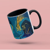 Eleganter blauer Marmor Imitat Gold Glitzer Kaffeetasse