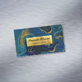 Eleganter blauer Marmor Imitat Gold Glitzer Magnetische Visitenkarte (Beispiel)