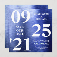 Eleganter Blauer Metallic Shimmer Save the Date mo