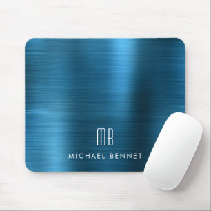 Eleganter blauer metallischer Monogramm-Name Mousepad